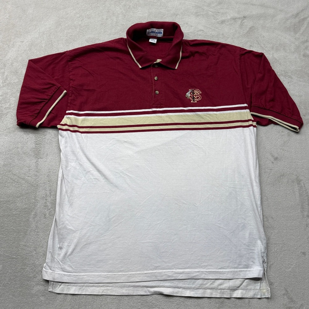 Vintage Florida State Seminoles Polo Shirt Men XXL White FSU Short Sleeve NCAA